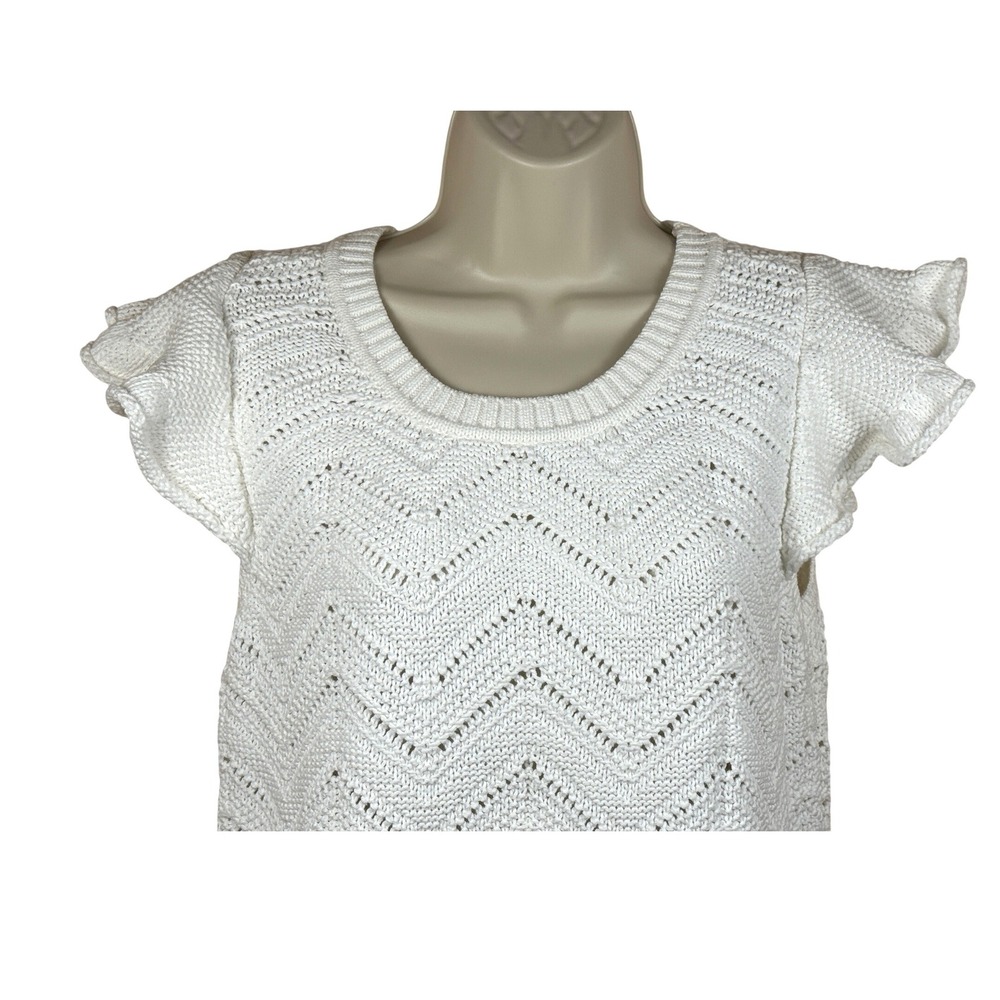 Soft Surroundings Womens White Knit Ruffle Cap Sleeve Top Size M Whimsy Romantic - Picture 3 of 10